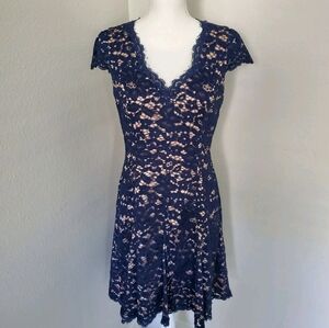Vince Camuto Women's Lace Fit & Flare Dress - Navy Blue -  Size 8 - MSRP $188